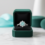 Halo Round Cut Cyan Blue Engagement Ring - Evani Naomi Jewelry