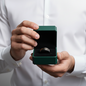 Hammer Matte Tungsten Wedding Band with Thin Rose Gold Line - Evani Naomi Jewelry