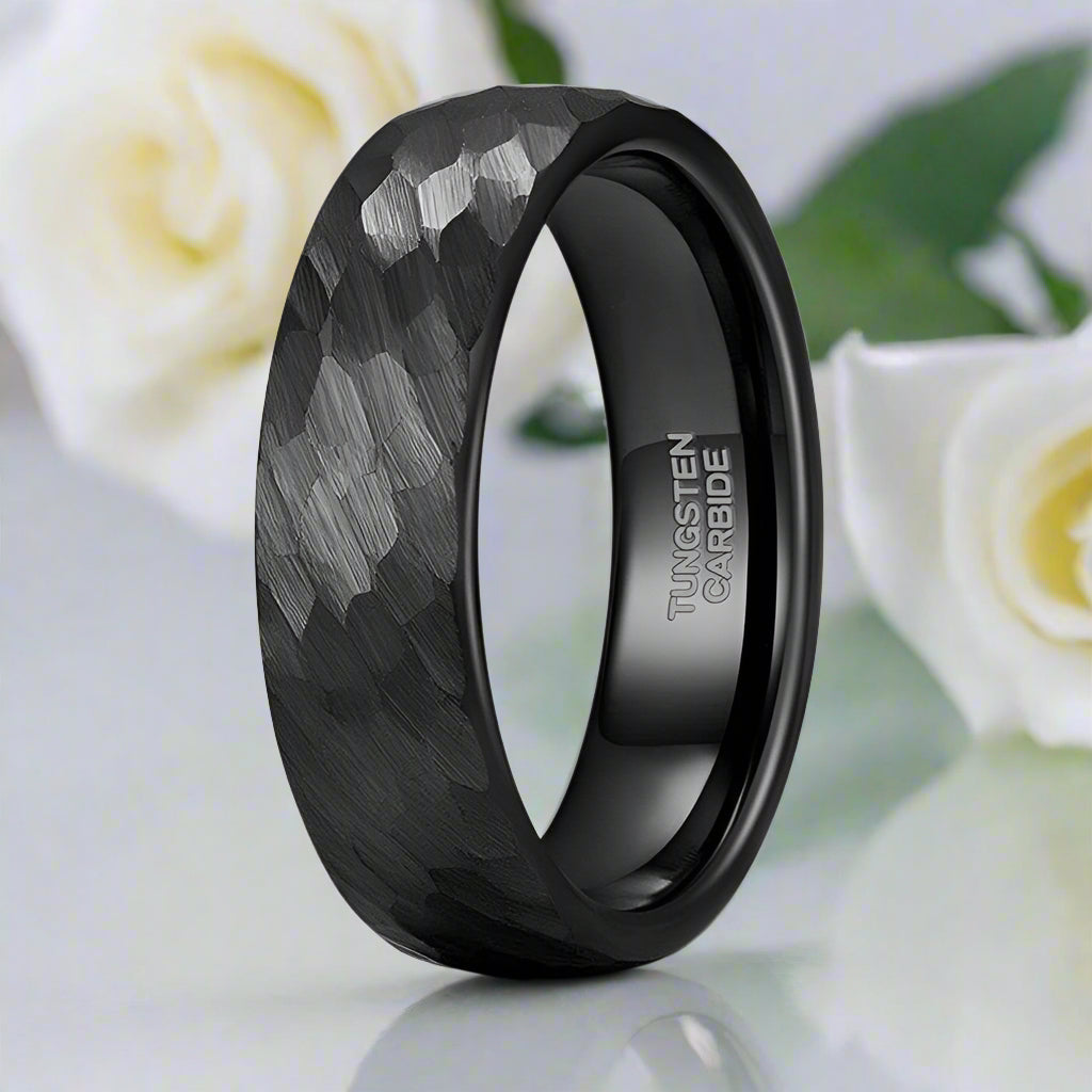 Hammered Black Unisex Tungsten Wedding Band-Evani Naomi Jewelry