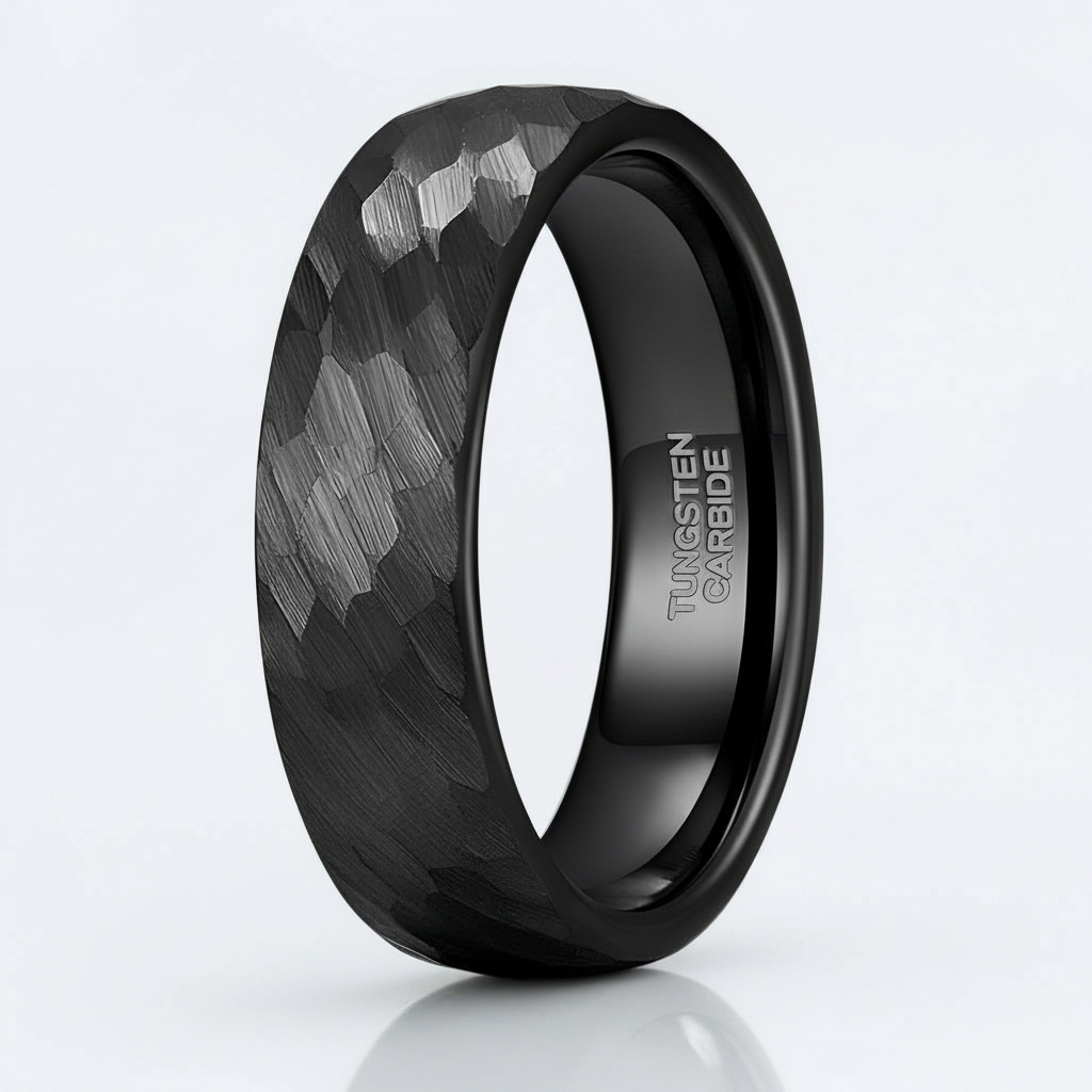 Hammered Black Unisex Tungsten Wedding Band - Evani Naomi Jewelry