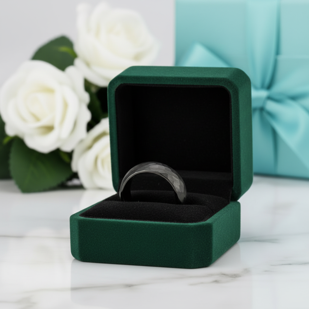 Hammered Black Unisex Tungsten Wedding Band - Evani Naomi Jewelry