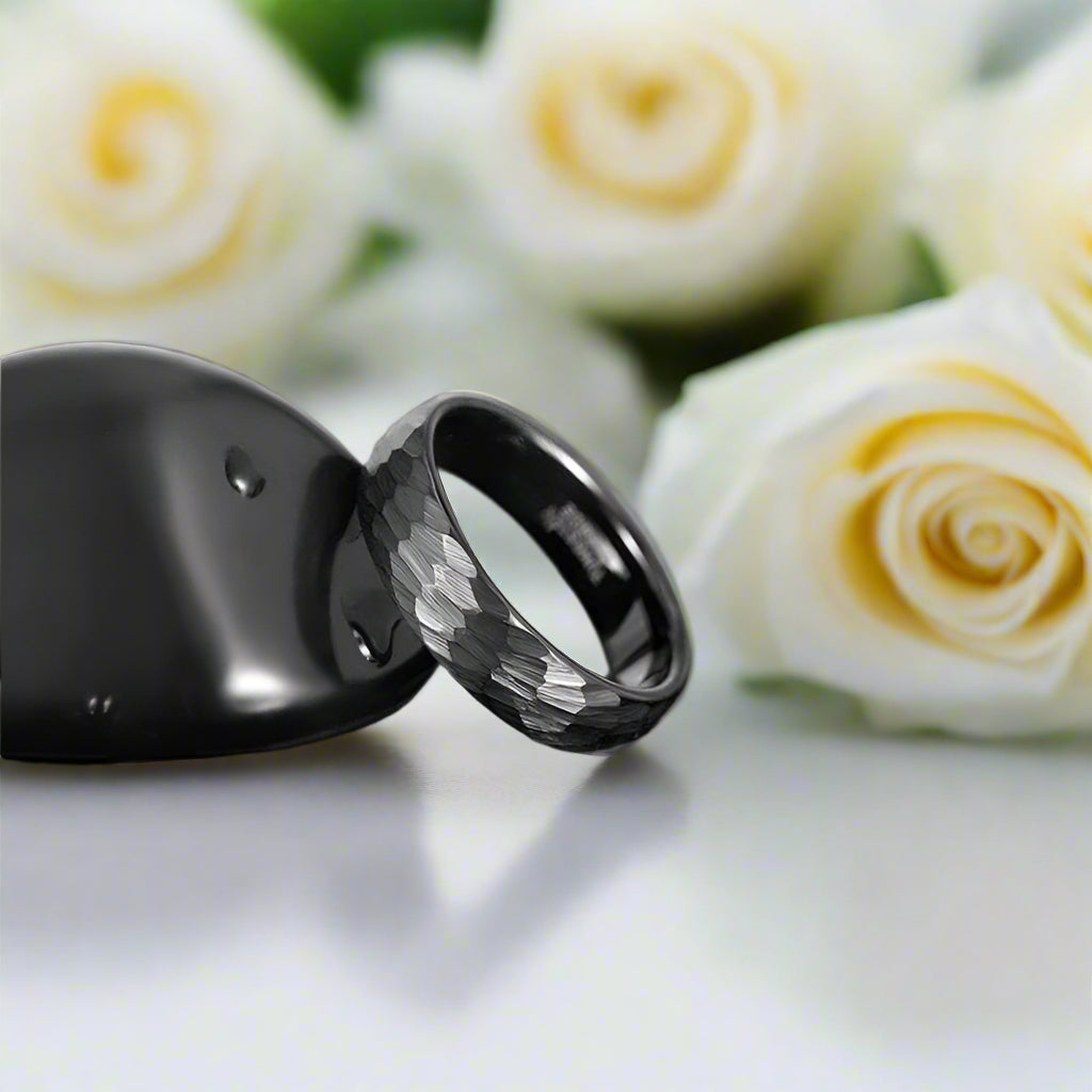 Hammered Black Unisex Tungsten Wedding Band-Evani Naomi Jewelry
