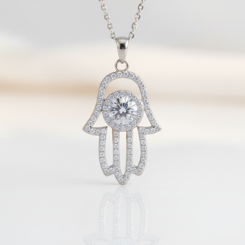Hamsa Hand Of Fatima 1.0 ct Diamond OptionNecklace