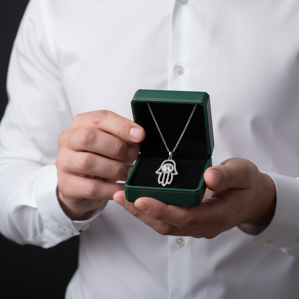 Hamsa Hand Of Fatima 1.0 ct Diamond Option Necklace