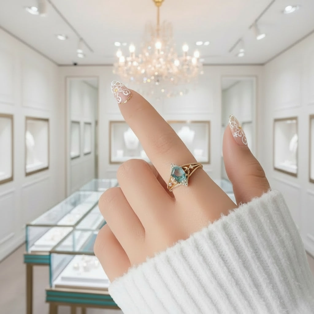 Unwritten Chapter- Princess Cut Natural Moss Agate Ring-Evani Jewelry