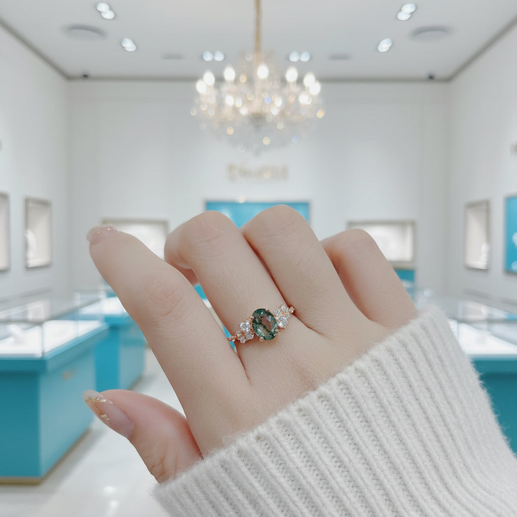 Heartfelt Gift- Oval Cut Moss Agate Antique Bridal Engagement Rings-Evani Jewelry