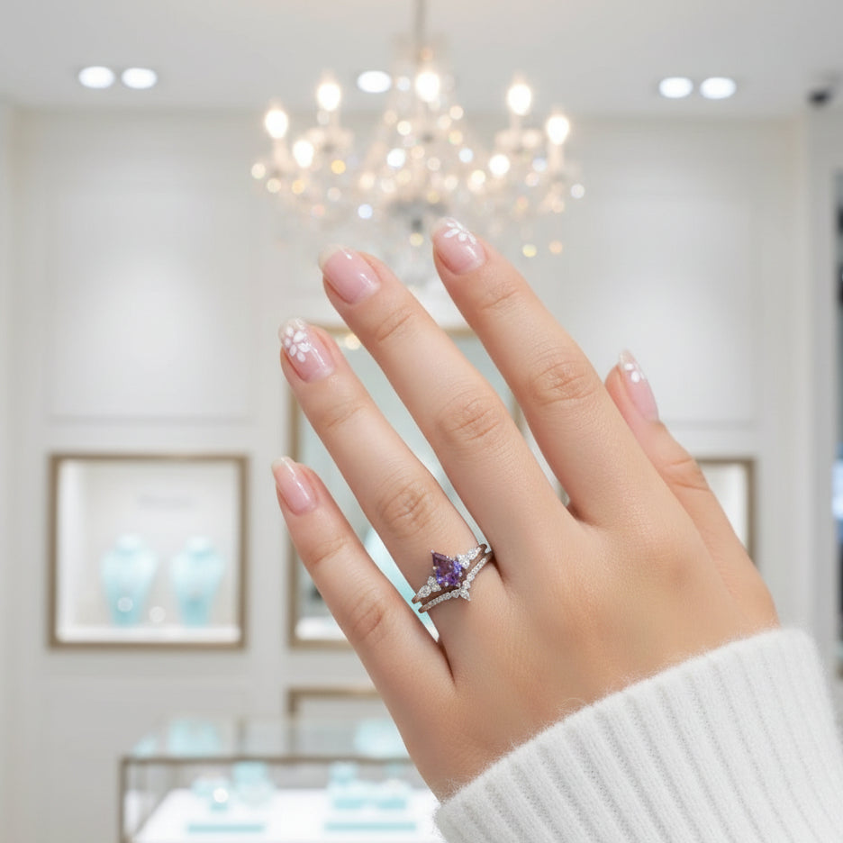 Kite Cut Alexandrite Birthstone Engagement Ring-Evani Jewelry