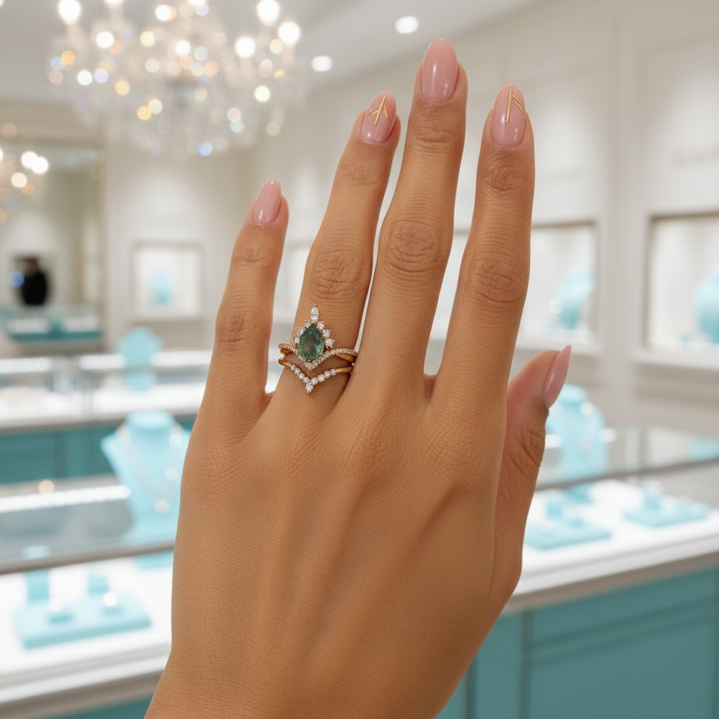 Happy Ever After – Pear Cut Moss Agate & Diamond Crown Ring-Evani Jewelry