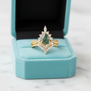 Happy Ever After – Pear Cut Moss Agate & Diamond Crown Ring-Evani Jewelry