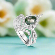 Happy Ever After – Pear Cut Moss Agate & Diamond Crown Ring-Evani Naomi Jewelry