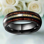 Hawaiian Koa Wood and Abalone Tungsten Men's Wedding Band-Evani Naomi Jewelry