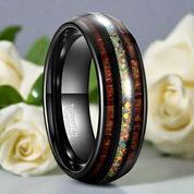 Hawaiian Koa Wood and Abalone Tungsten Men's Wedding Band-Evani Naomi Jewelry