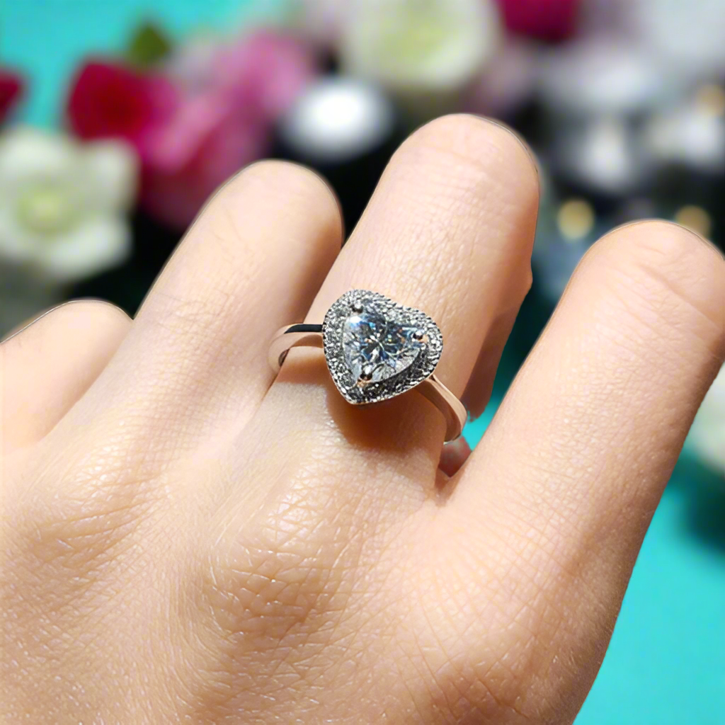 Heart Cut Diamond with Halo Engagement Ring in White Gold-Evani Jewelry