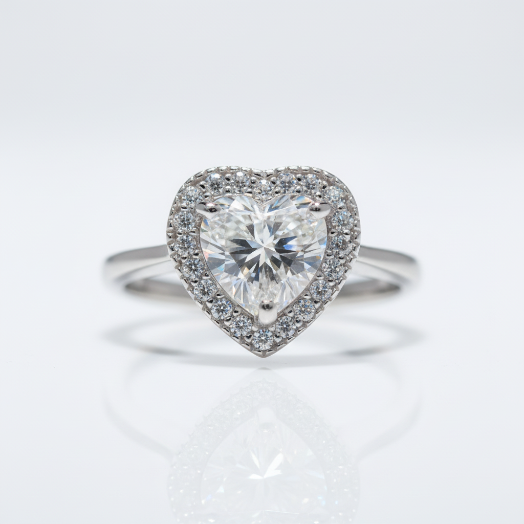 Heart Cut Diamond Option with Halo Engagement Ring in White Gold