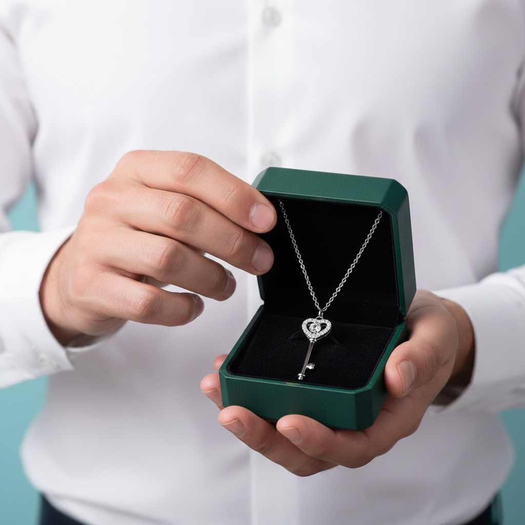 Heart & Key Diamond Option Necklace - Evani Naomi Jewelry