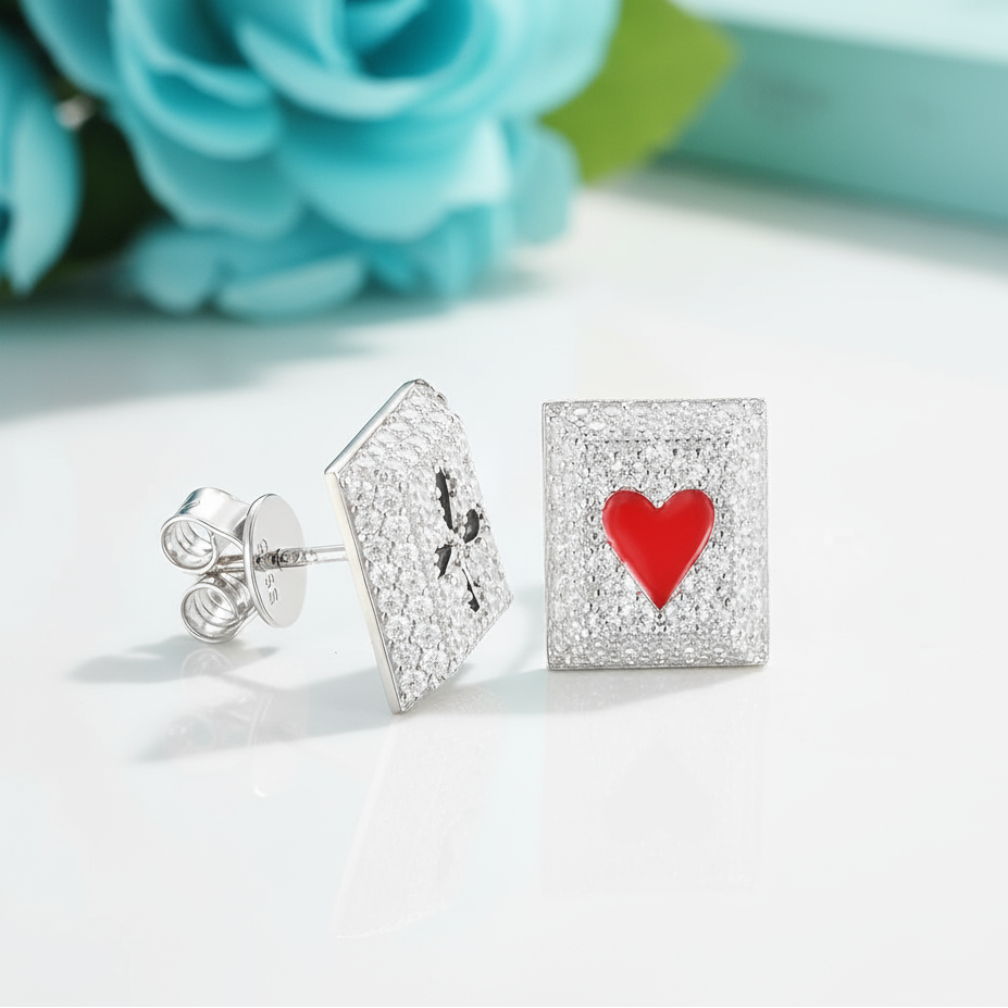 Heart and Club Diamond Rectangle Earrings-Evani Naomi Jewelry