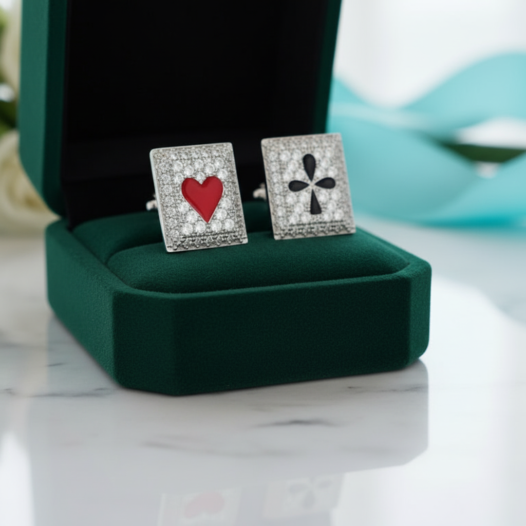 Heart and Club Diamond Option Rectangle Earrings