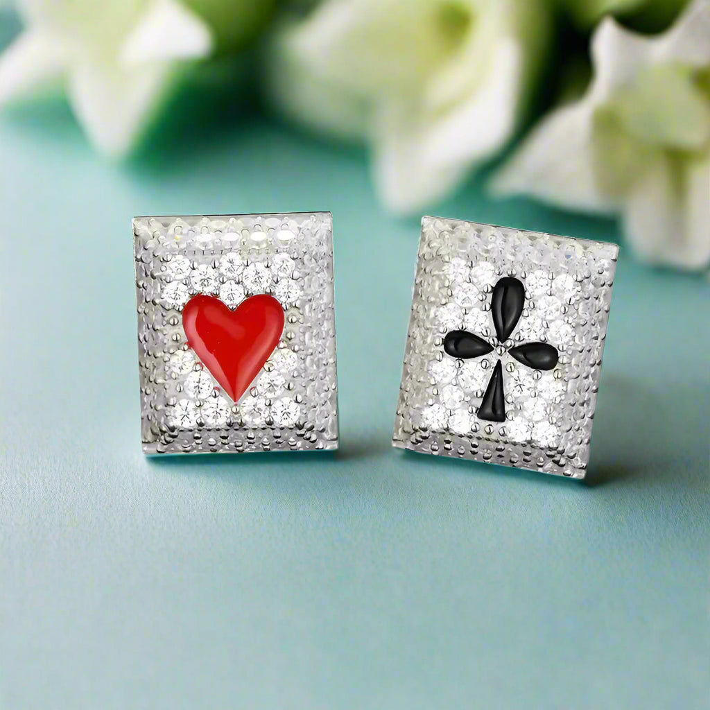 Heart and Club Diamond Rectangle Earrings-Evani Naomi Jewelry