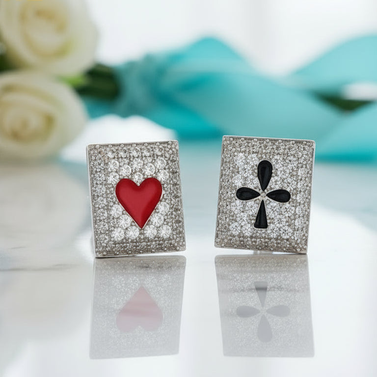Heart and Club Diamond Rectangle Earrings-Evani Jewelry