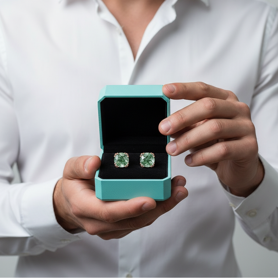 Beaded Promise- Unique Round Cut Moss Agate Claw Prongs Studs Earrings