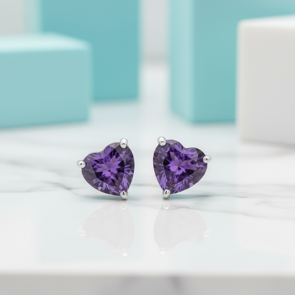 2.7 ct Heart-cut Amethyst Stud Earrings-Evani Jewelry