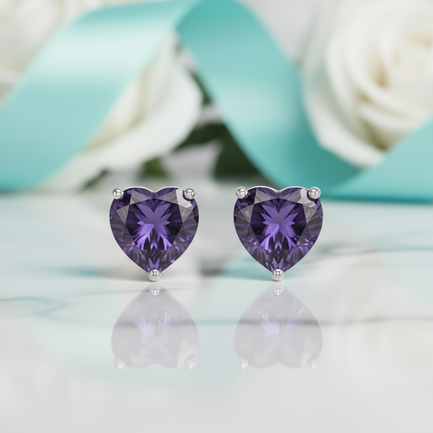 2.7 ct Heart-cut Amethyst Stud Earrings-Evani Jewelry