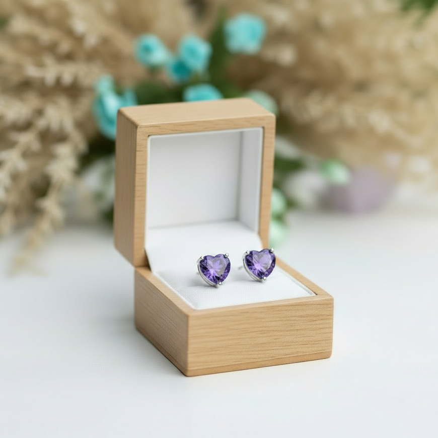 2.7 ct Heart-cut Amethyst Diamond Stud Earrings