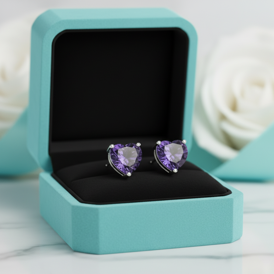 2.7 ct Heart-cut Amethyst Stud Earrings-Evani Jewelry