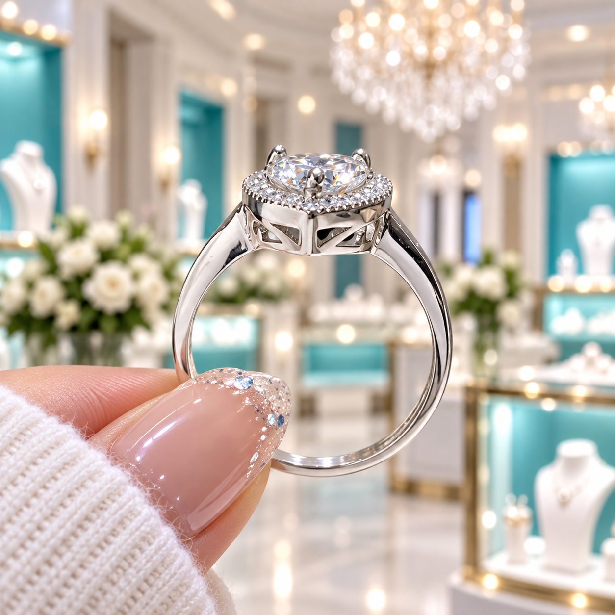 Heart Cut Diamond Option with Halo Engagement Ring in White Gold