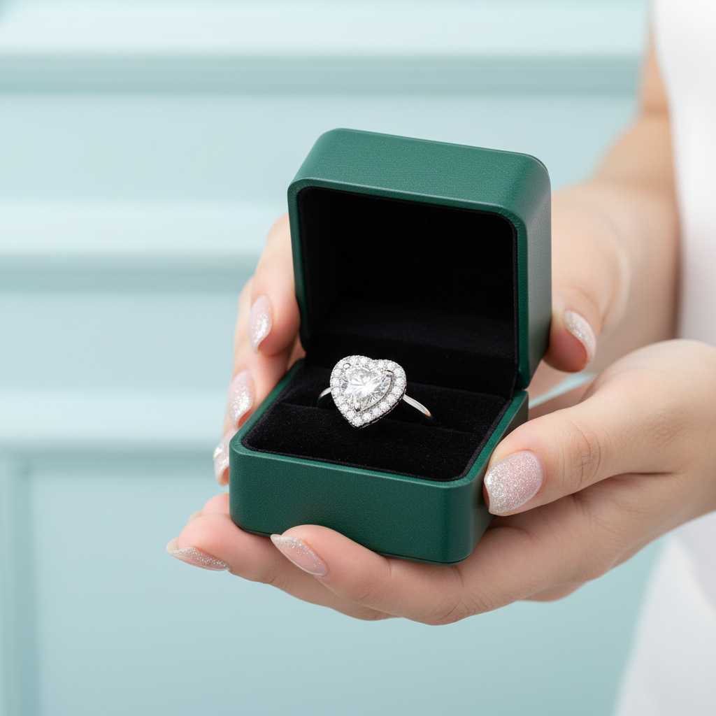 Heart Cut Diamond Option with Halo Engagement Ring in White Gold