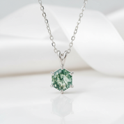 Pure Love- Brilliant Hexagon Cut Natural Moss Agate Pendant Necklace