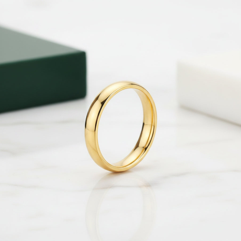 High Polished Domed Unisex Yellow Gold Titanium Wedding Band-Evani Jewelry