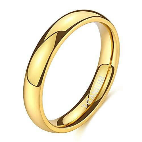 High Polished Domed Unisex Yellow Gold Titanium Wedding Band-Evani Naomi Jewelry