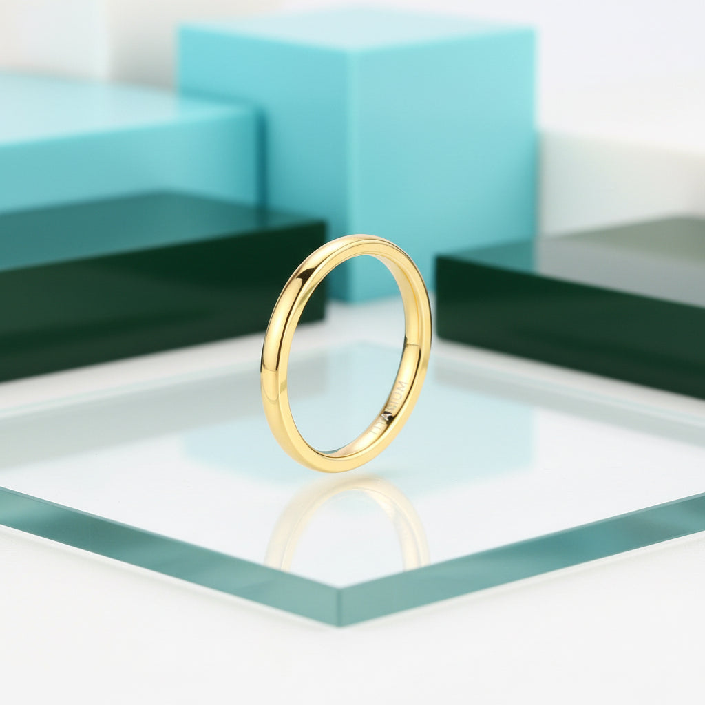 High Polished Domed Unisex Yellow Gold Titanium Wedding Band-Evani Jewelry