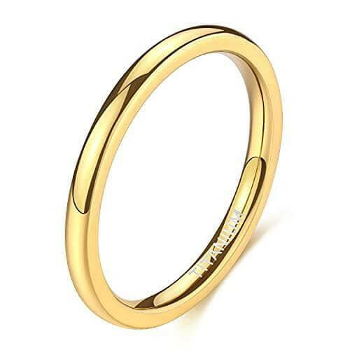 High Polished Domed Unisex Yellow Gold Titanium Wedding Band-Evani Naomi Jewelry