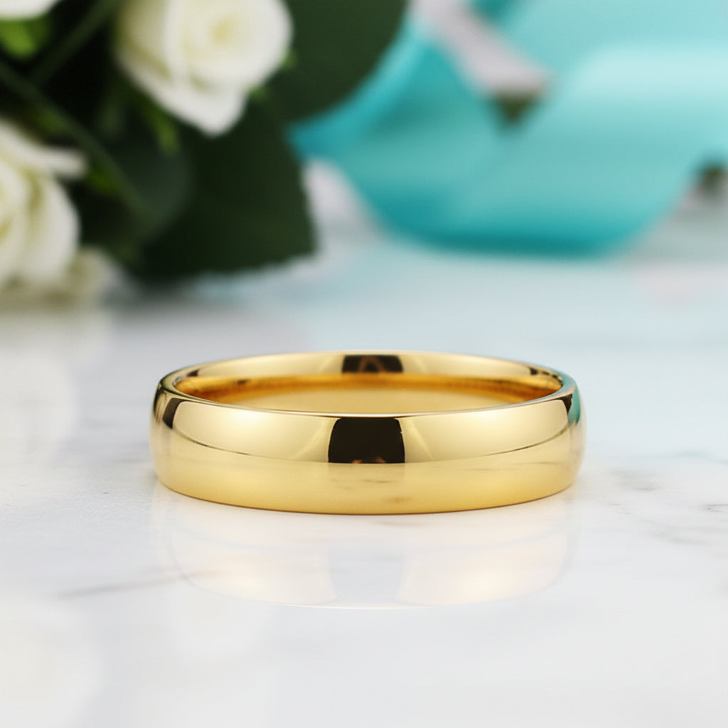 High Polished Domed Unisex Yellow Gold Titanium Wedding Band-Evani Jewelry
