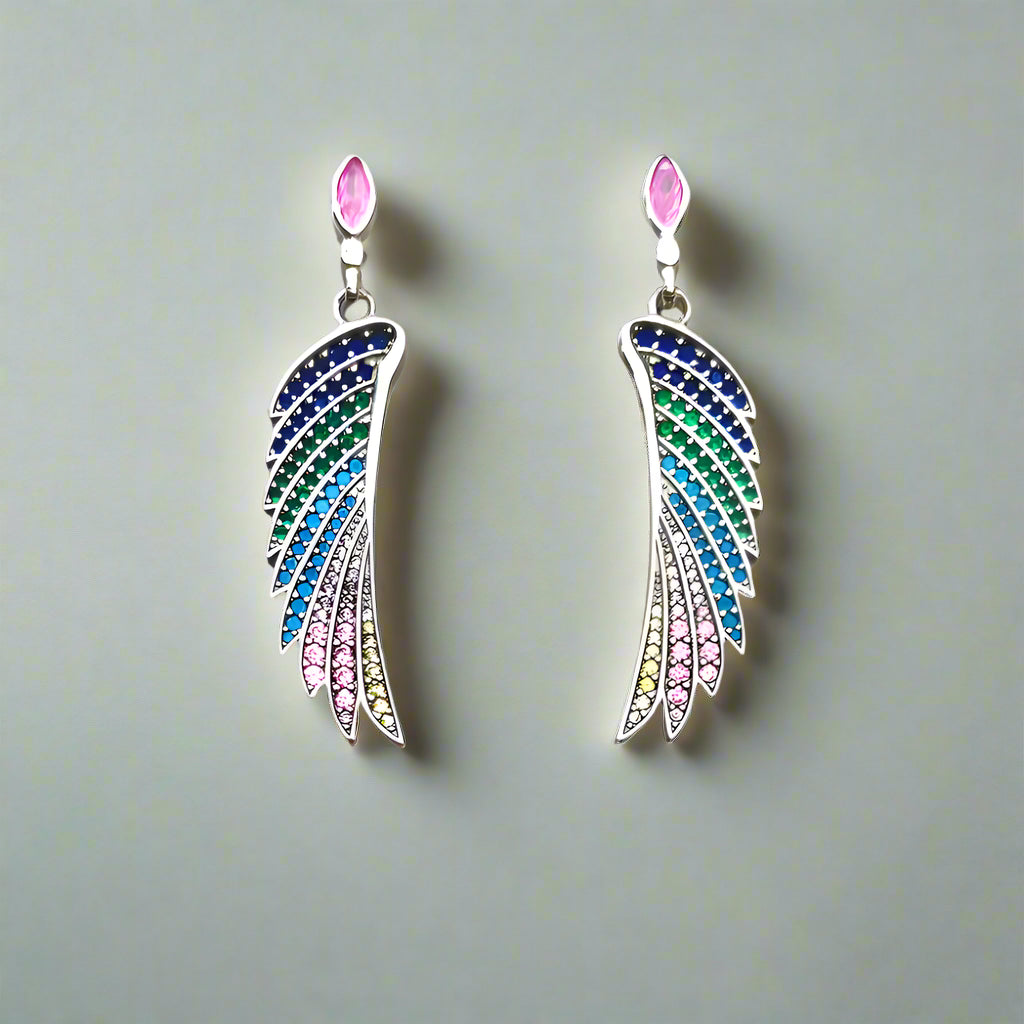 Hummingbird Wing Multi-colored Stones Earrings-Evani Naomi Jewelry