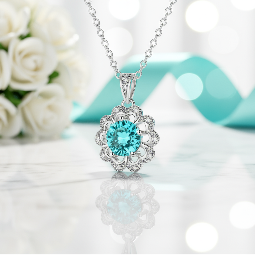 1.0 Ct Turquoise Flower Shaped Necklace