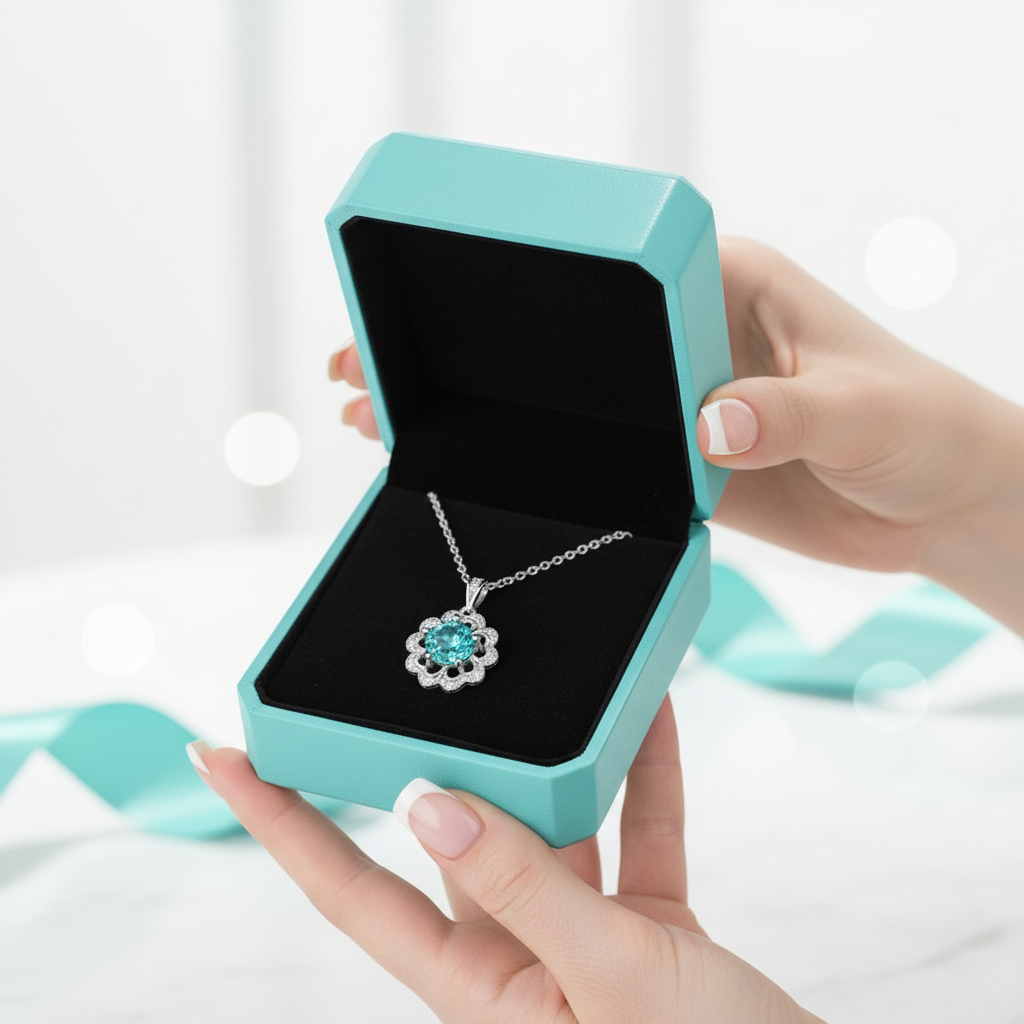 1.0 Ct Turquoise Flower Shaped Necklace