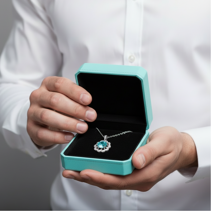 1.0 Ct Turquoise Flower Shaped Necklace