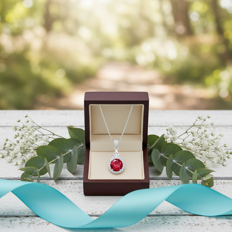 1.0 Ct Round Cut Garnet Diamond Pendant Necklace