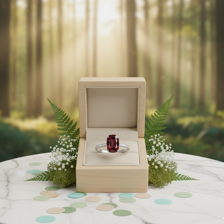2.90 Ct Old Mine Cut Garnet Diamond 14K White Gold Engagement Ring