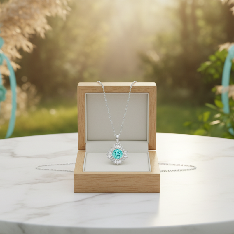 1.0 Ct Turquoise Diamond Sunflower Pendant Necklace