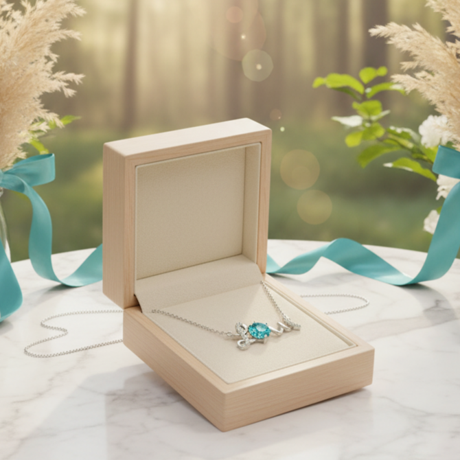 1.0 Ct Turquoise Round Cut Diamond Love Necklace