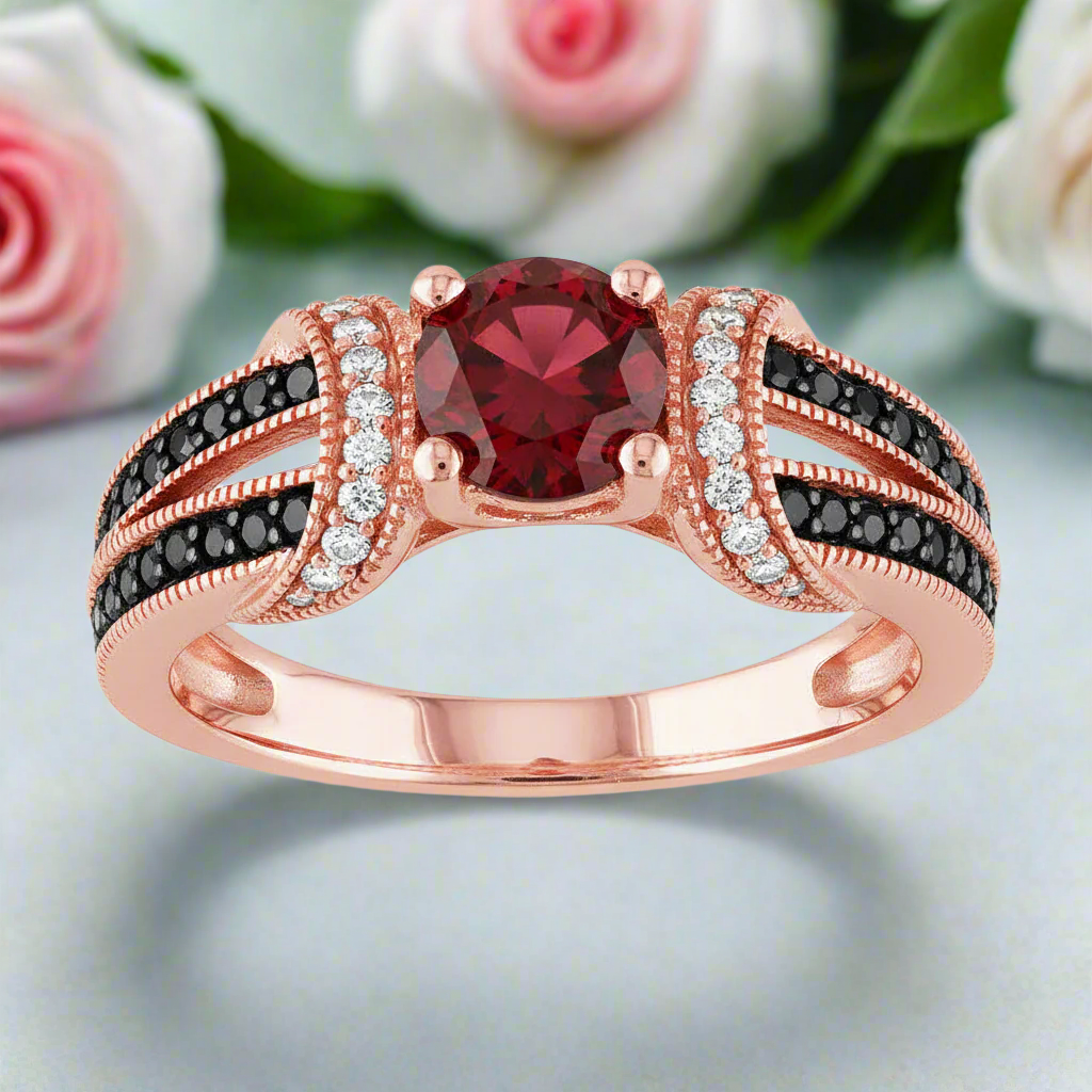 1.0 Ct Round Cut Ruby Birthstone Diamond Engagement Ring