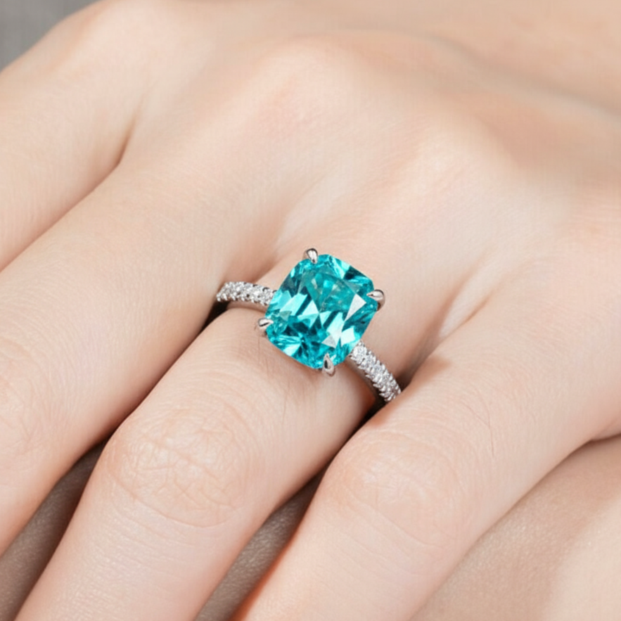 5.0 Ct Turquoise Cushion Cut Diamond Classic Engagement Ring