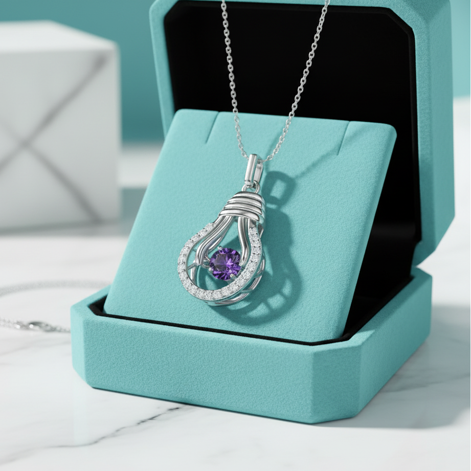 Dancing Brilliant Amethyst Bulb Necklace-Evani Jewelry