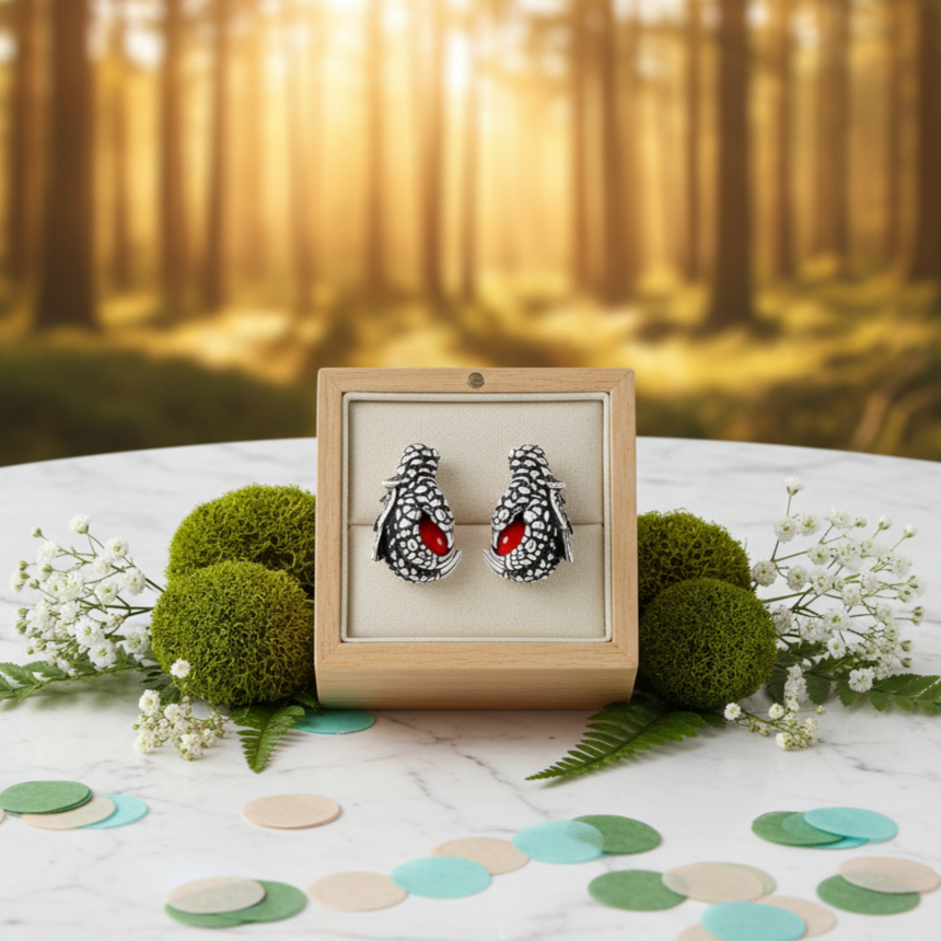 Dragon Claw Holding a Mysterious Dome Ruby Earrings