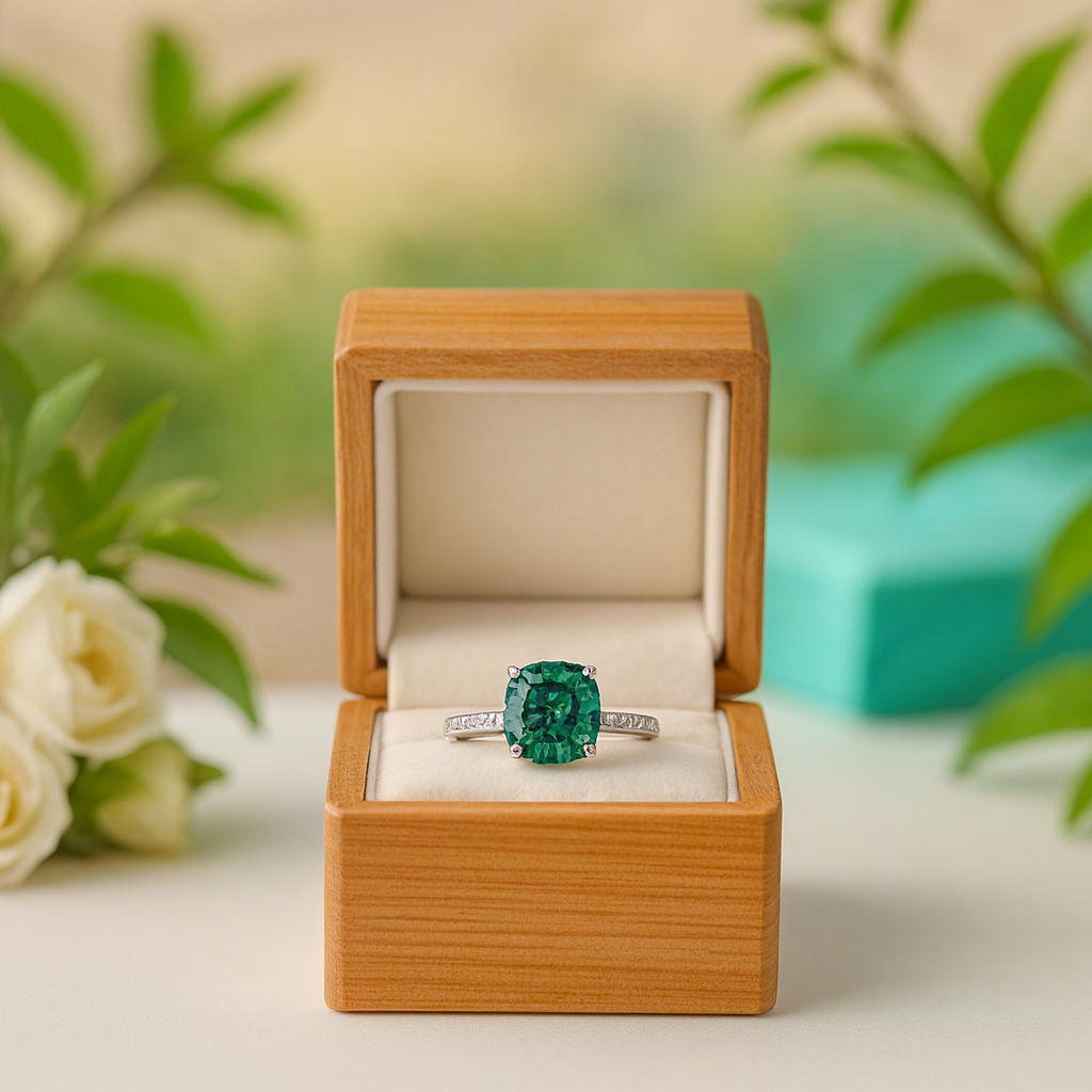 Cushion Cut 3.5 ct Paraiba Emerald Diamond Engagement Ring - Evani Naomi Jewelry