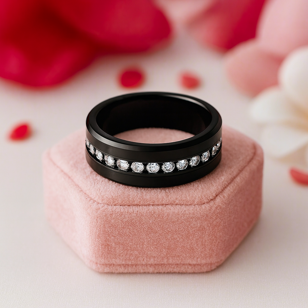Black Tungsten Diamond Eternity Wedding Band